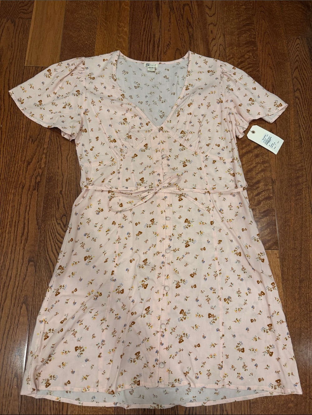 Billabong Pale Pink Floral Tie-Waist Casual Dress
